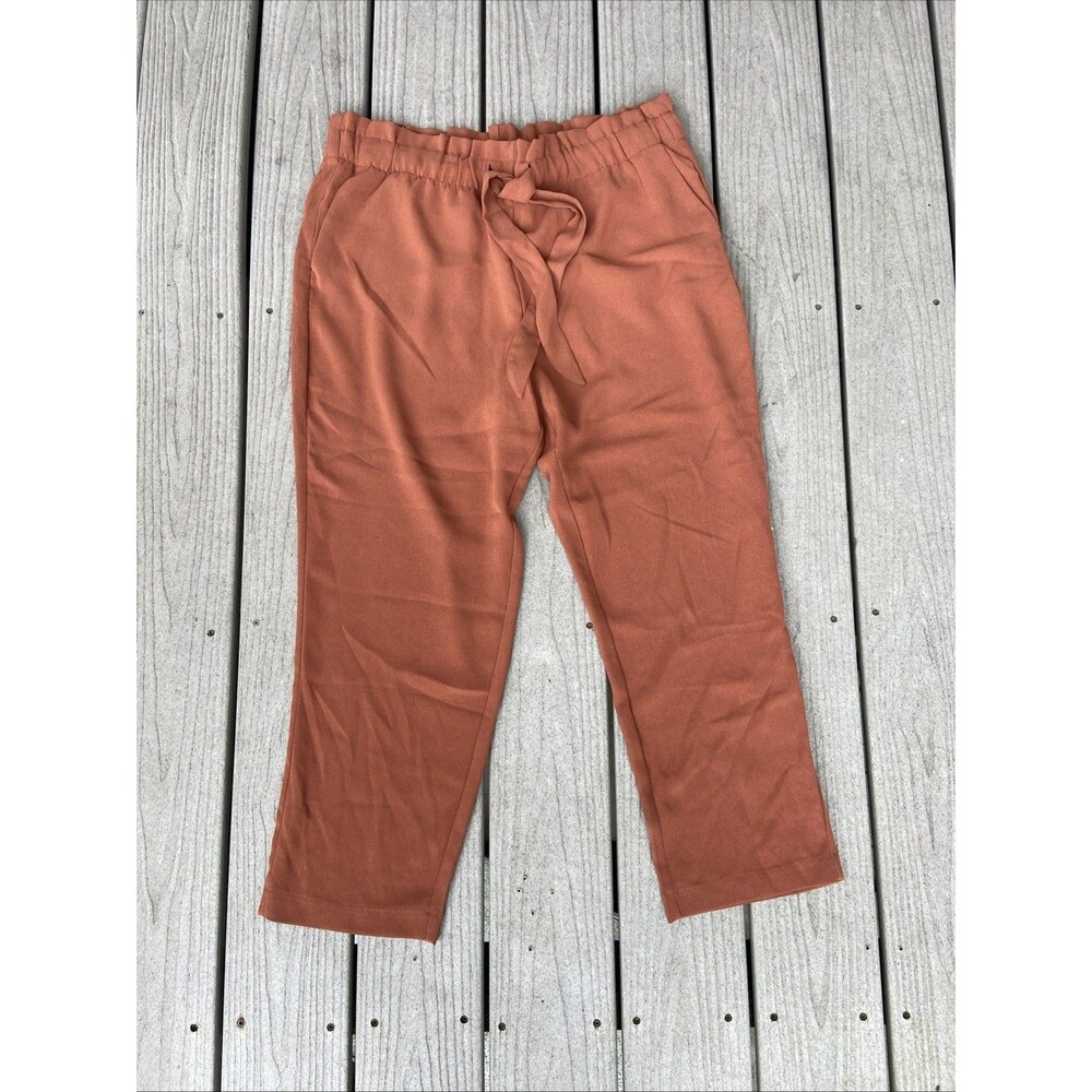 LOFT Women’s Large Rust Orange Pull On Pants Tie Waist Straight Leg Career Work